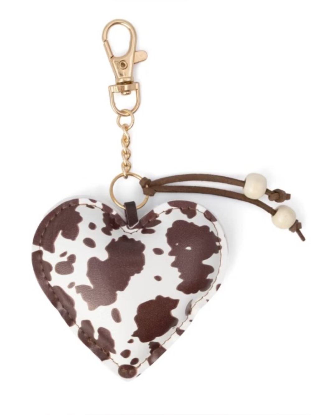 Heart Cowprint Keychain Charm - Brown/White